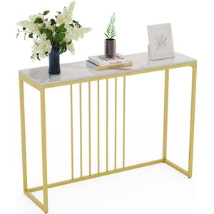 SureDeal® - Consoletafel - Huiskamer - Luxe - Goud - Wit Tafelblad - 100x30x78.5 cm - Bijzettafel - Wandtafel - Design - Gangkast - Kast