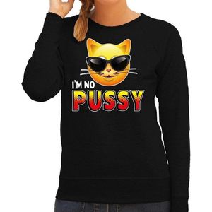 Funny emoticon sweater I am no pussy zwart voor dames - Fun / cadeau trui L