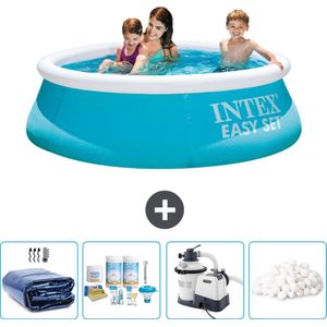 Intex Rond Opblaasbaar Easy Set Zwembad - 183 x 51 cm - Blauw - Inclusief Solarzeil - Onderhoudspakket - Zwembadfilterpomp - Filterbollen