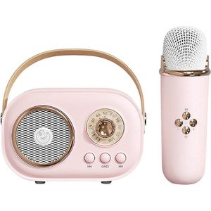 Woegel karaoke set A6 – met bluetooth en TF-kaart – oplaadbare accu – draadloze micro – voor kinderen – retro roze