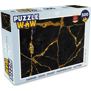 Puzzel Marmer - Goud - Zwart - Marmerlook - Glitter - Legpuzzel - Puzzel 500 stukjes