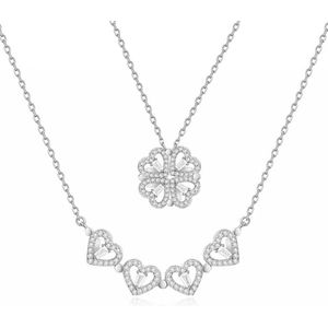 Zilveren Hartketting met Klavertje Vier voor Dames - Geluksbrenger met Zirkonia