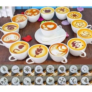 Koffie Decoratie Herbruikbare Stencils - 16 Stuks - Templates - Barista - Cappuccino Cacao sjabloon - Strooipad - Duster - Latte Art - Poeder Figuren - Sjablonen - 13 x 8.5 cm - Handlettering toolkit - Knutselen - Decoratie - Accessoires
