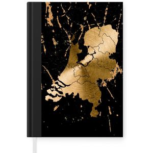 Notitieboek - Schrijfboek - Landkaart Nederland - Europa - Goud - Notitieboekje klein - A5 formaat - Schrijfblok