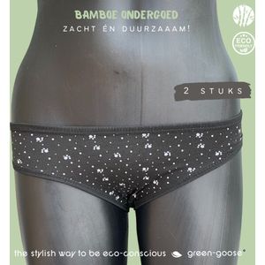 green-goose Bamboe Dames Ondergoed | 4 Stuks | Maat S/M | Zwart | Met Pootjes Opdruk | Duurzaam, Ademend en Heerlijk Zacht