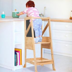 Montessori leertoren voor kinderen - Keukentoren en opstapkruk met dubbelzijdig tekenbord - Veilig en verstelbaar