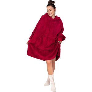 Oversized Deken Hoodie met Mouwen & Capuchon – Extra Warm en Comfortabel Sweatshirt voor Mannen & Vrouwen – Bordeaux (S–M)