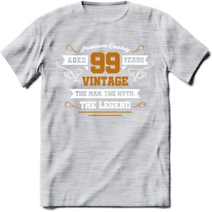 99 Jaar Legend T-Shirt | Goud - Wit | Grappig Verjaardag en Feest Cadeau Shirt | Dames - Heren - Unisex | Tshirt Kleding Kado | - Licht Grijs - Gemaleerd - XXL