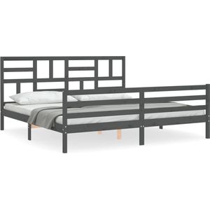 vidaXL Houten Bedframe Grijs 200x200 cm Massief Hout Bed Frame - Grenenhout Bed - Grijs Bed - Tweepersoons Bed - Boxspring Bed - Stapelbare Bedden - King Size Bed