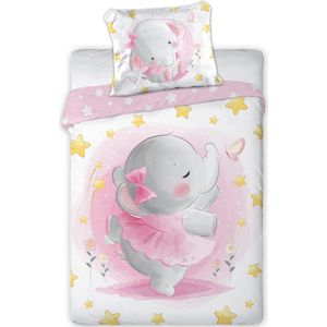 Cuddles Baby Dekbedovertrek, Olifantje - 100 x 135 cm + 40 x 60 cm - Katoen
