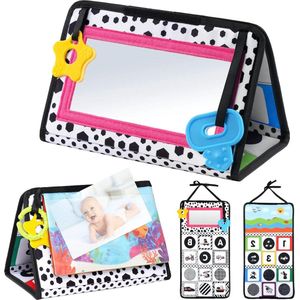 2 in 1 Tummy Time Mirror Zwart en Wit - Sensory Toys voor Pasgeboren Baby's .
