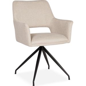 Armstoel Vela - Soho Beige - Eetkamerstoel met armleuning - Stof - Naturel - - Eettafelstoel - Keukenstoel - Eetstoel - Stoel eetkamer