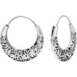 Zilveren oorbellen | Oorringen  | Zilveren oorringen, opengewerkt met bloemenpatroon