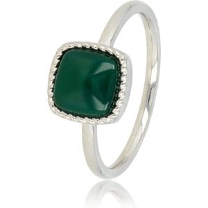 My Bendel - Zilveren ring met vierkanten Green Agate edelsteen - Opvallende ring met donker Green Agate edelsteen - Met luxe cadeauverpakking