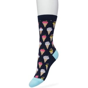 Bonnie Doon Dames Sokken met IJsjes Print maat 36/42 Donker Blauw - Thema Sokken - IJs - Cadeau Sokken - Word je Happy en vrolijk van - Zacht Katoen met Gladde Teennaad - Comfortabel - Perfect Cadeau - Black Iris - BT991124.134