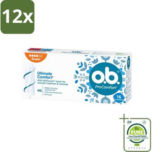 o.b. Tampons - ProComfort Super - Voor Comfort en Zachte Bescherming - 16 Tampons - Voordeelverpakking - 12 stuks - Menstruatieschijfjes - Tampons super