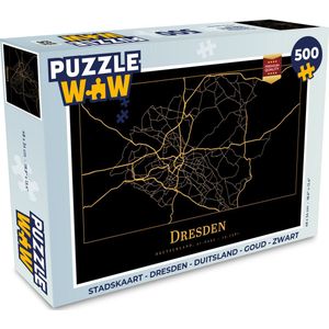 Puzzel Stadskaart - Dresden - Duitsland - Goud - Zwart - Legpuzzel - Puzzel 500 stukjes - Plattegrond