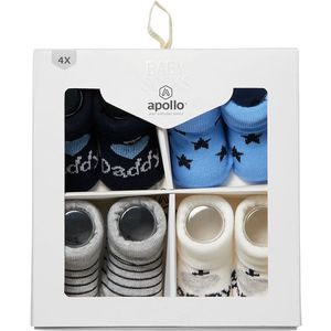 Baby newborn sokken 4 paar - Giftbox - 0/6 Maanden - Baby sokjes - Kraamcadeau - Babyshower kado - eerste babysokjes