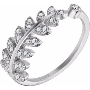 24/7 Jewelry Collection Blad Ring Diamantjes Verstelbaar - Verstelbare Ring - Zilverkleurig