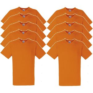 10 x Fruit of the Loom V-Hals ValueWeight T-shirt Oranje Maat S