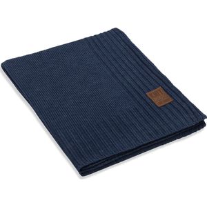 Knit Factory Uni Gebreid Plaid - Woondeken - plaid - Wollen deken - Kleed - Jeans - 160x130 cm
