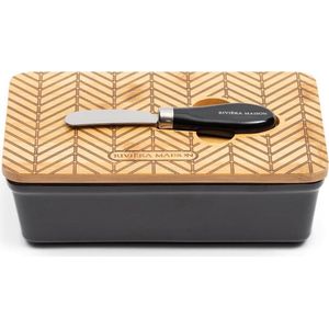 Riviera Maison Factory 54 Butter Dish - Porselein - Black - 19.0x10.0x6.2 cm