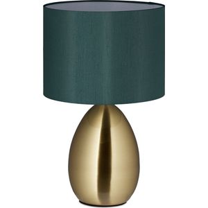 Relaxdays Nachtkastlamp touch - tafellamp goud - schemerlamp donkergroen - E14 fitting