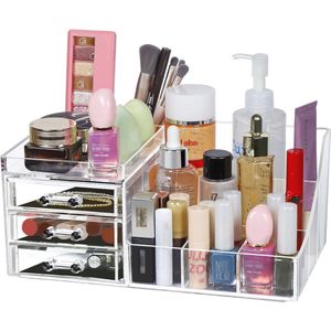 Stapelbare make-up organizer met 3 laden - Transparante acryl opslag voor cosmetica en sieraden