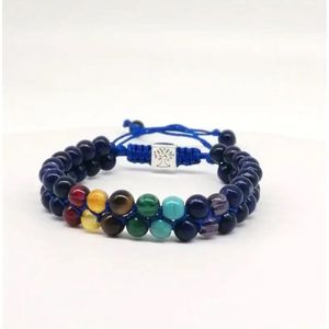 Lapis Lazuli - Dubbellaags gevlochten kralen armband - Dubbellaags
