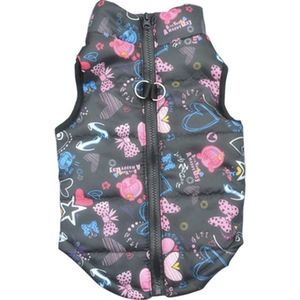 Body warmer voor honden - Honden bodywarmer - Maat L - Donkergrijs met print