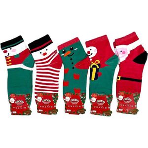 Bixtra Kerstsokken Unisex 5 paar Katoenen Sokken Wintersokken Kerstmis Kerstcadeau maat 35-38