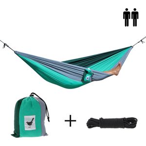 MoreThanHip - XXL (Reis)hangmat Sherwood forest - 2 Persoons - Incl. set touwen - groen/grijs - 180 kg draagvermogen - lichtgewicht - compact