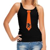 Zwart fan tanktop voor dames - oranje leeuw stropdas - Holland / Nederland supporter - EK/ WK mouwloos t-shirt / outfit XL