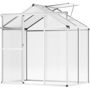 Polycarbonaat Kas,184 X 126 X 193 cm, voor Buitengebruik, Verstelbare Ventilatieopeningen en Schuifdeur voor Tuinieren In de Achtertuin