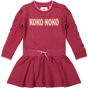 Koko Noko - jurk Bordeaux rood met kleurrijke merknaam op de voorkant - Maat 86