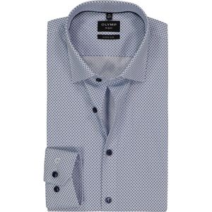 OLYMP - No. 6 - Overhemd - Wit met Licht- en Donkerblauw Dessin - Super Slim Fit - Strijkvriendelijk