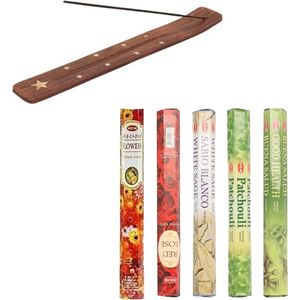 Wierrook geuren pakket van 5x verschillende geuren met een wierook houten brander plankje