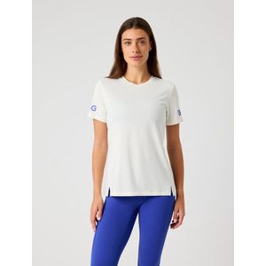 Björn Borg Sportshirt Dames - Trainingshirt Korte Mouw - Gerecycled Polyester - Tofu Gebroken Wit - Maat L