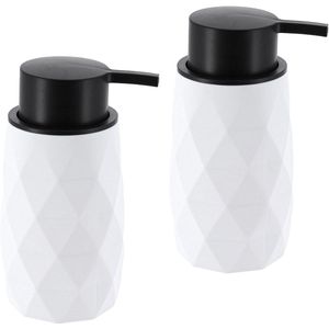 Tendance Zeeppompje/dispenser Diamond - 2x - wit - kunststof - 6 x 15 cm