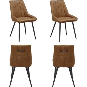 Parexio® - Skandi Eetkamerstoel - Set van 4 - Cognac - Microvezel - Microfiber - Industrieel - Design - Comfortabele en Duurzame Eetkamerstoelen