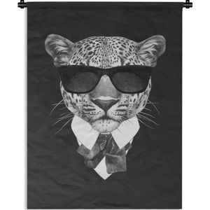Wandkleed - Wanddoek - Luipaard - Zonnebril - Pak - 60x80 cm - Wandtapijt