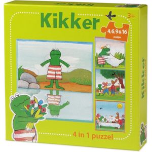 Kikker puzzel 4 in 1 educatief peuter speelgoed - kinderpuzzel 4x6x9x16 stukjes leren puzzelen - cadeautip puzzel 3 jaar en ouder - Bambolino Toys