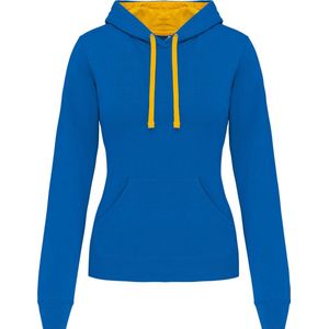 Kariban Damessweater met capuchon in contrasterende kleur K465 - Light Royal Blue / Yellow - XL