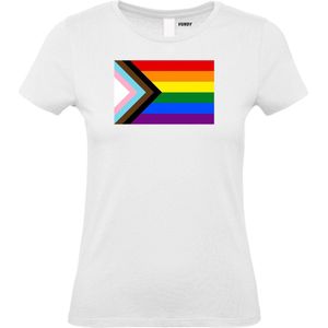 Dames T-shirt LHBTIQ+ Vlag | Gay pride shirt kleding | Regenboog kleuren | LGBTQ | Wit dames | maat L