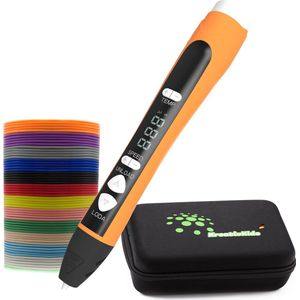 KreativKids® 3D Pen Starterspakket - Inclusief 12 Kleuren PLA Filament - LCD-scherm - Ergonomisch Design - Geschikt voor Kinderen en Volwassenen - Oranje - Met Opbergkoffer