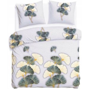 Flanel Flanellove Beddengoed 180x200cm Grijs Groene Bladeren