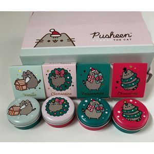 4 x Kerst Lippenbalsems in Tinnen Doosje - Lip Gloss Xmas - Chocolat, Clementine, Peppermint & Vanilla