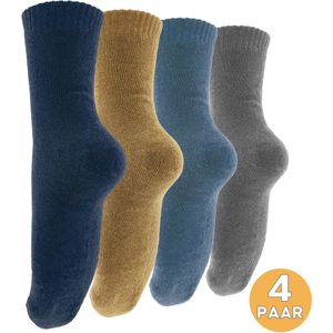 VOLQU® Sokken - WOTO Series - 4 Paar - Maat 39 42 - Merino Wol Sokken Mix Met Angora Wol - Sokken Heren - Sokken Dames - Huissokken - Warme Sokken Heren - Warme Sokken Dames - Cadeau Voor Vrouw en Man - Donkerblauw | Beige | Lichtblauw | Grijs