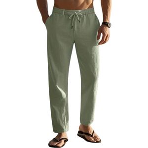 Livano Linnen Broek Heren - Zomerbroek - Volwassenen - Lange Broek - Pantalon - Strandbroek - Zomer - Ibiza Stijl - Legergroen - Maat S