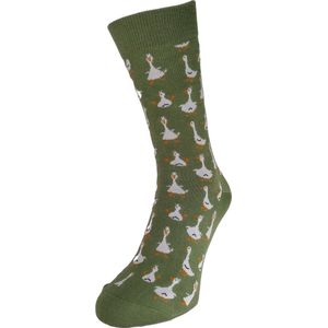 Bonnie Doon Funny Goose Sok Grappige Ganzen Groen Vrolijke Heren Sokken maat 40/46- Gladde Teennaad - Word Je Vrolijk en Happy van - Cadeau sok - Zachte Voorgewassen Katoen - OEKO-TEX gecerificeerd -Khaki Groen - Laurel Wreath Green - BT992140.498